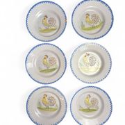 Série 6 assiettes faïence décor coq XXème
