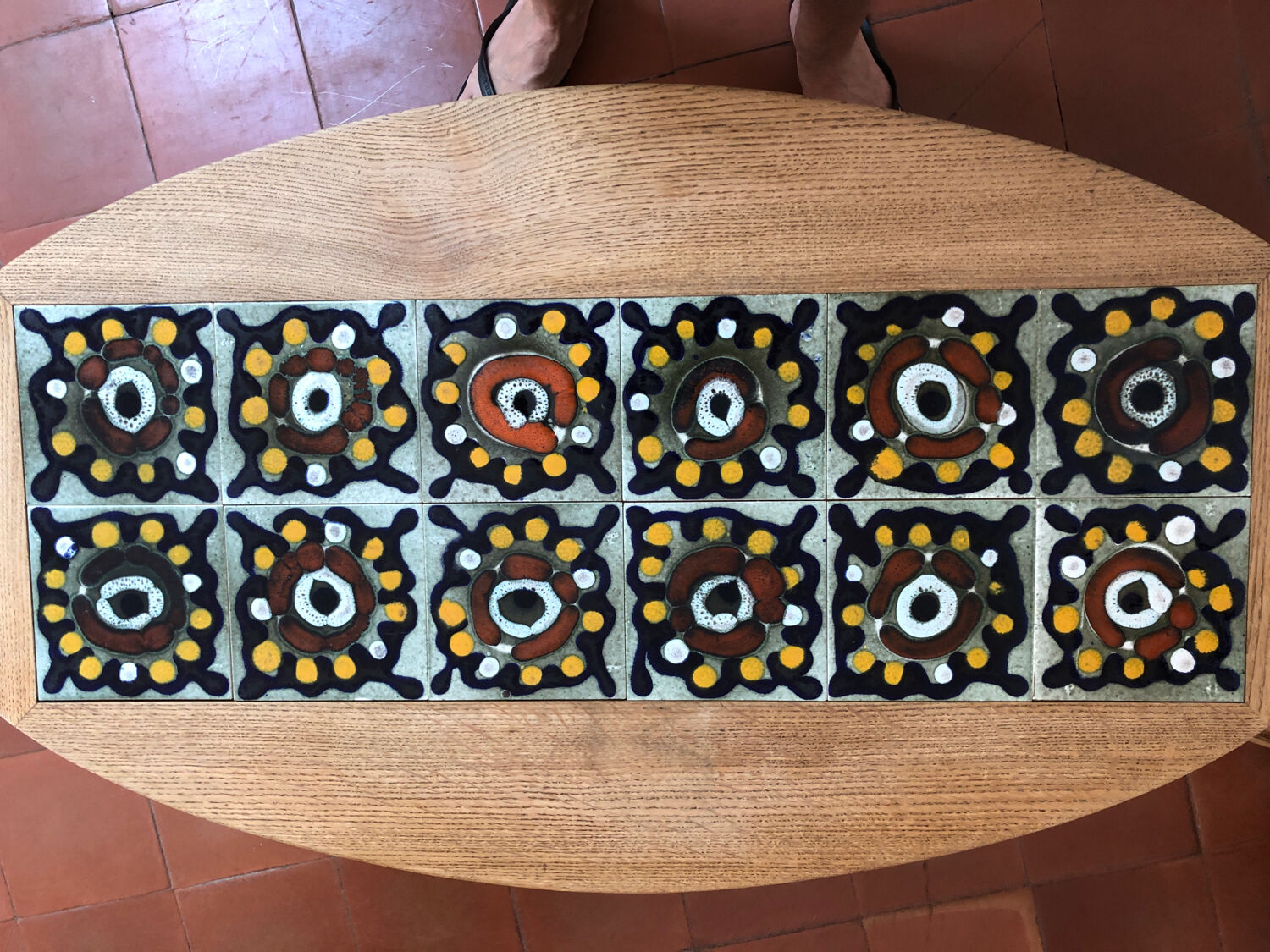 Coffee table in oak and ceramic by GUILLERME ET CHAMBRON