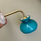 Vintage angled globe wall light in blue opaline