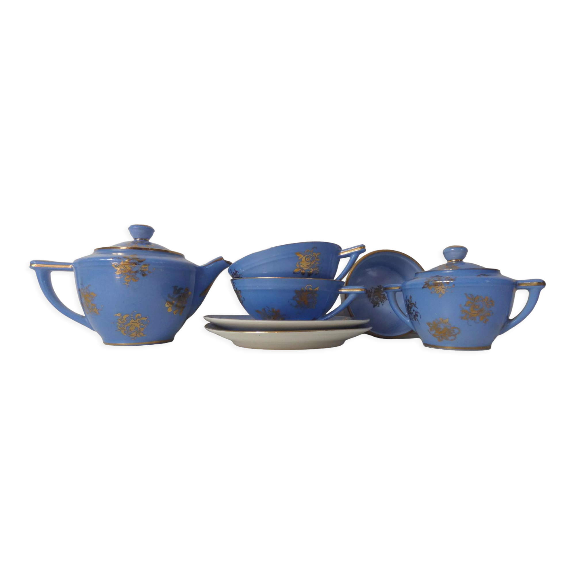 Head to head service porcelain limoges blue and gold