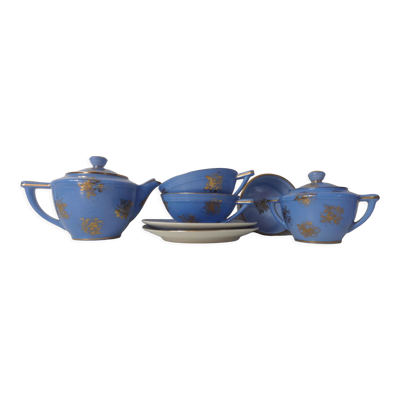Service tête à tête porcelaine limoges bleu et or