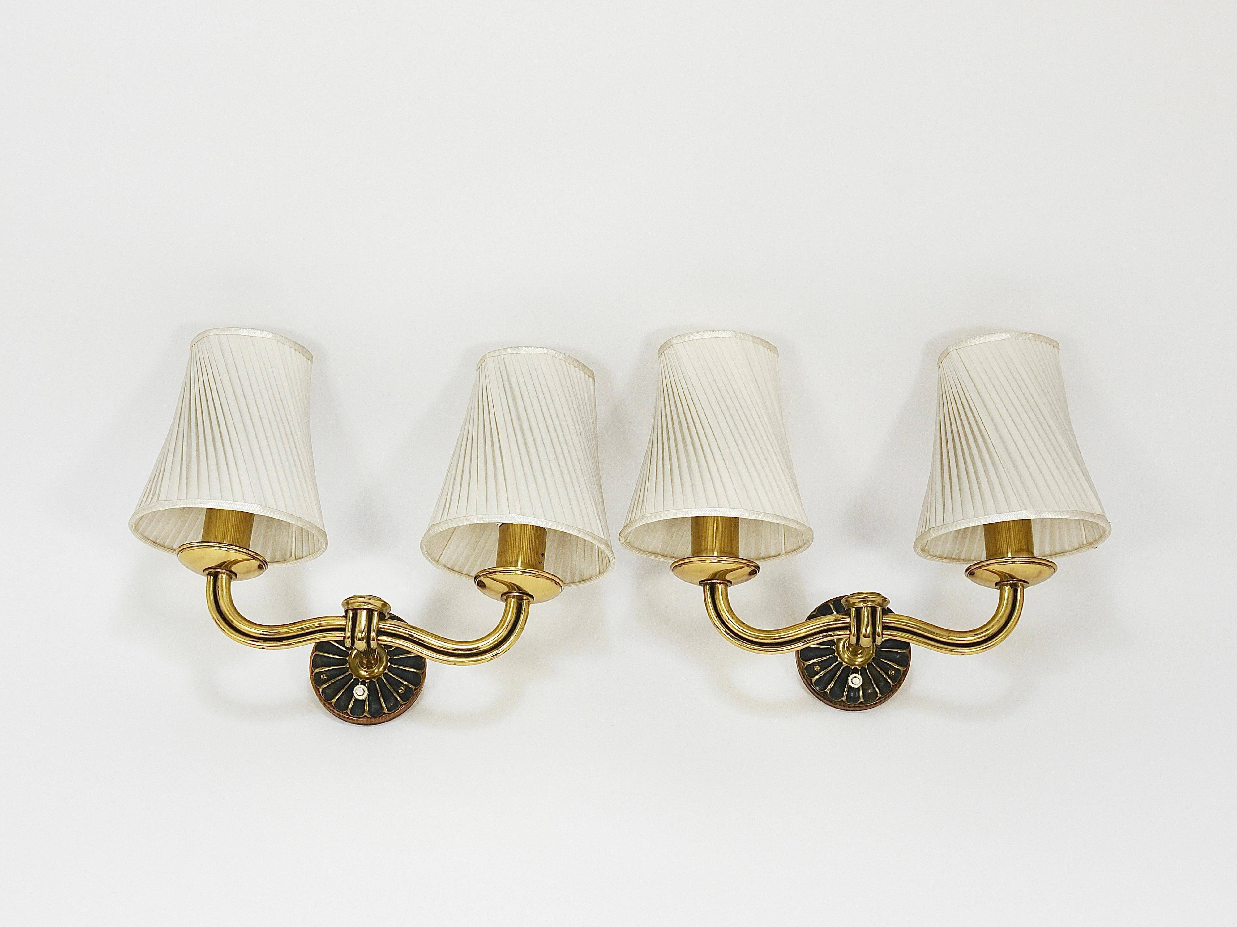 Pair of Wall Sconces in Brass from Viennese Modernism Hugo Gorge, Austria, 1940s