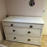 Sturdy antique sideboard with solid wood and drawers.