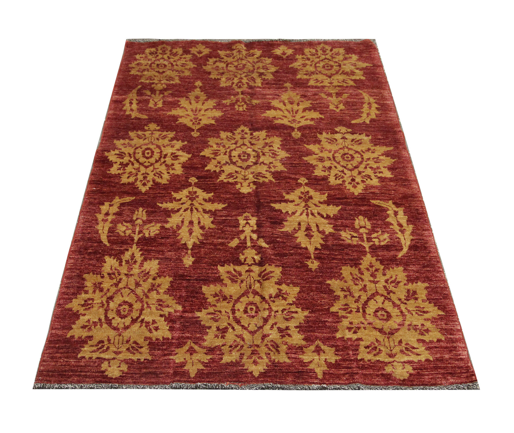 Modern deep red wool rug, classic handwoven carpet- 143x205cm