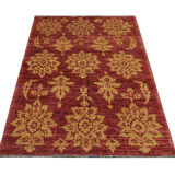 Modern deep red wool rug, classic handwoven carpet- 143x205cm