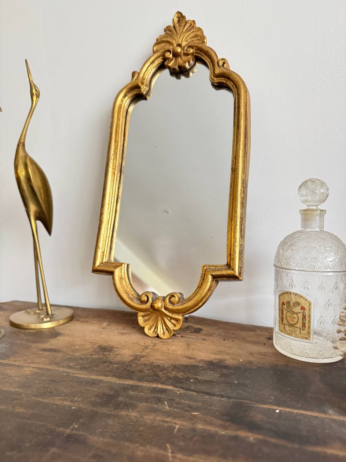 Vintage rectangular baroque mirror in golden resin