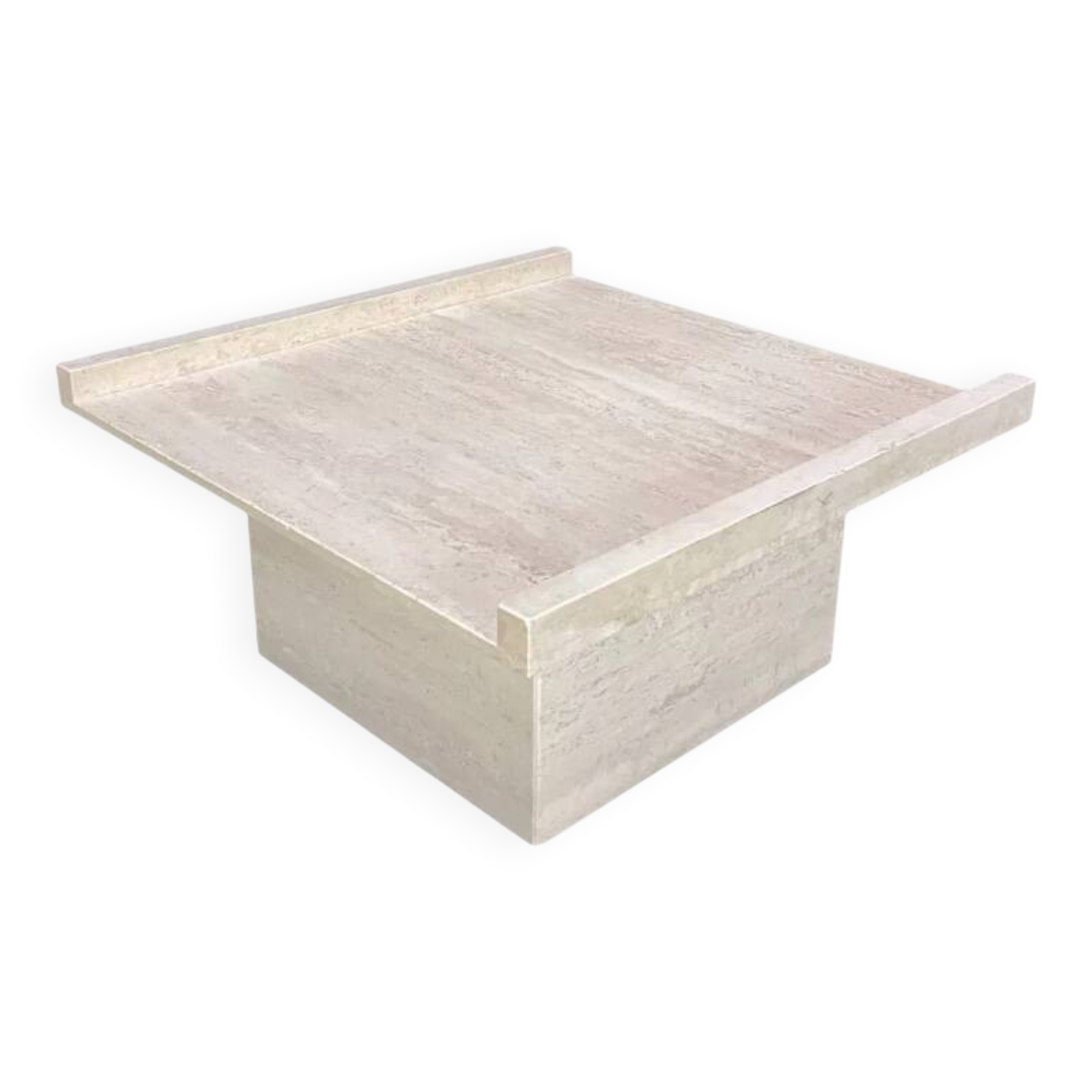 Square travertine coffee table by Claude Berraldacci. 1990s. France.