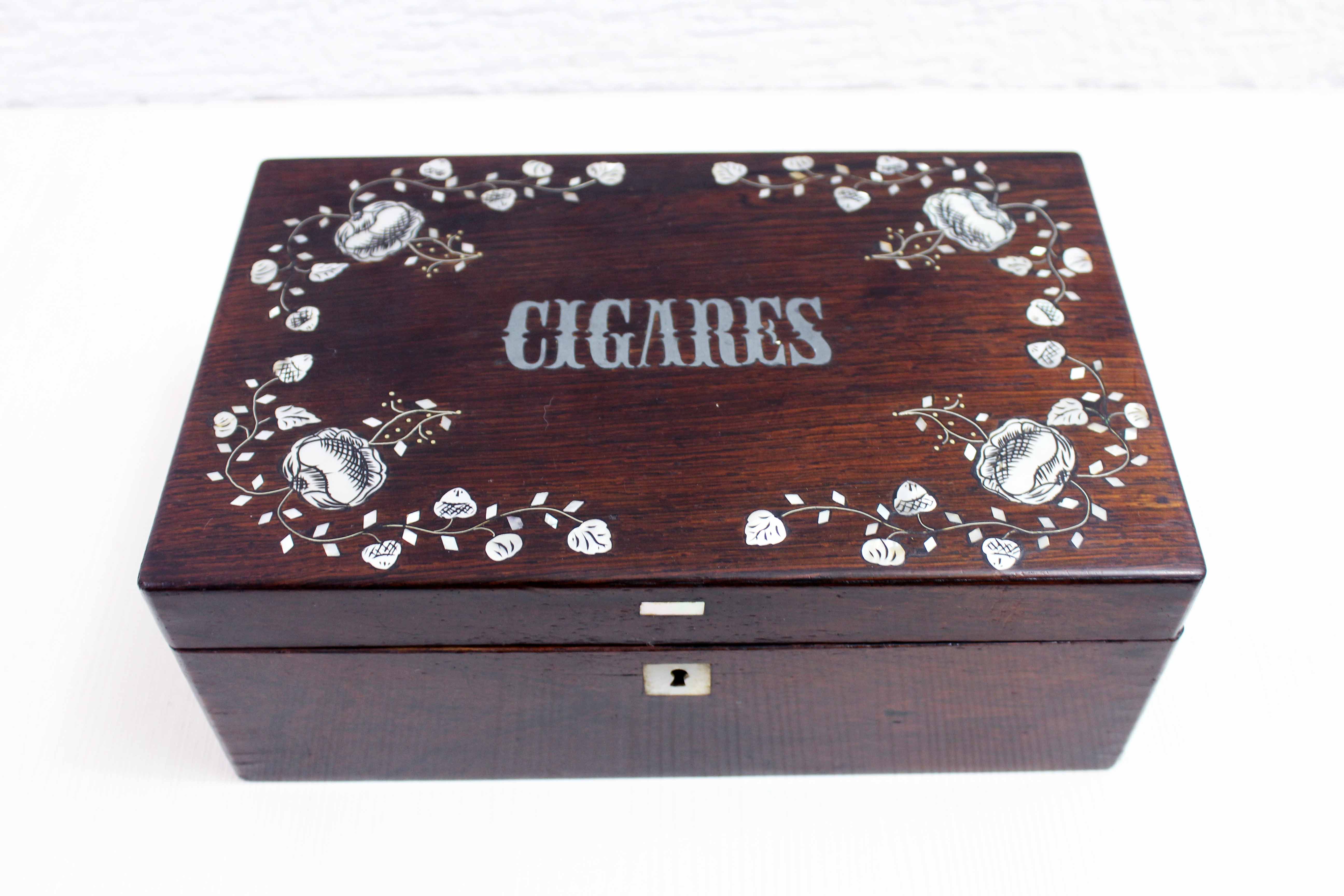 Wooden and mother-of-pearl cigar box