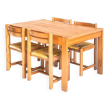 Ensemble table extensible et  4 chaises au design rationaliste en bois d'orme massif. France, 70's