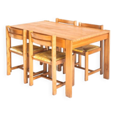 Ensemble table extensible et  4 chaises au design rationaliste en bois d'orme massif. France, 70's