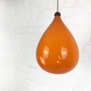 Scandinavian drop pendant light in orange, opaline and teak glass, 1960