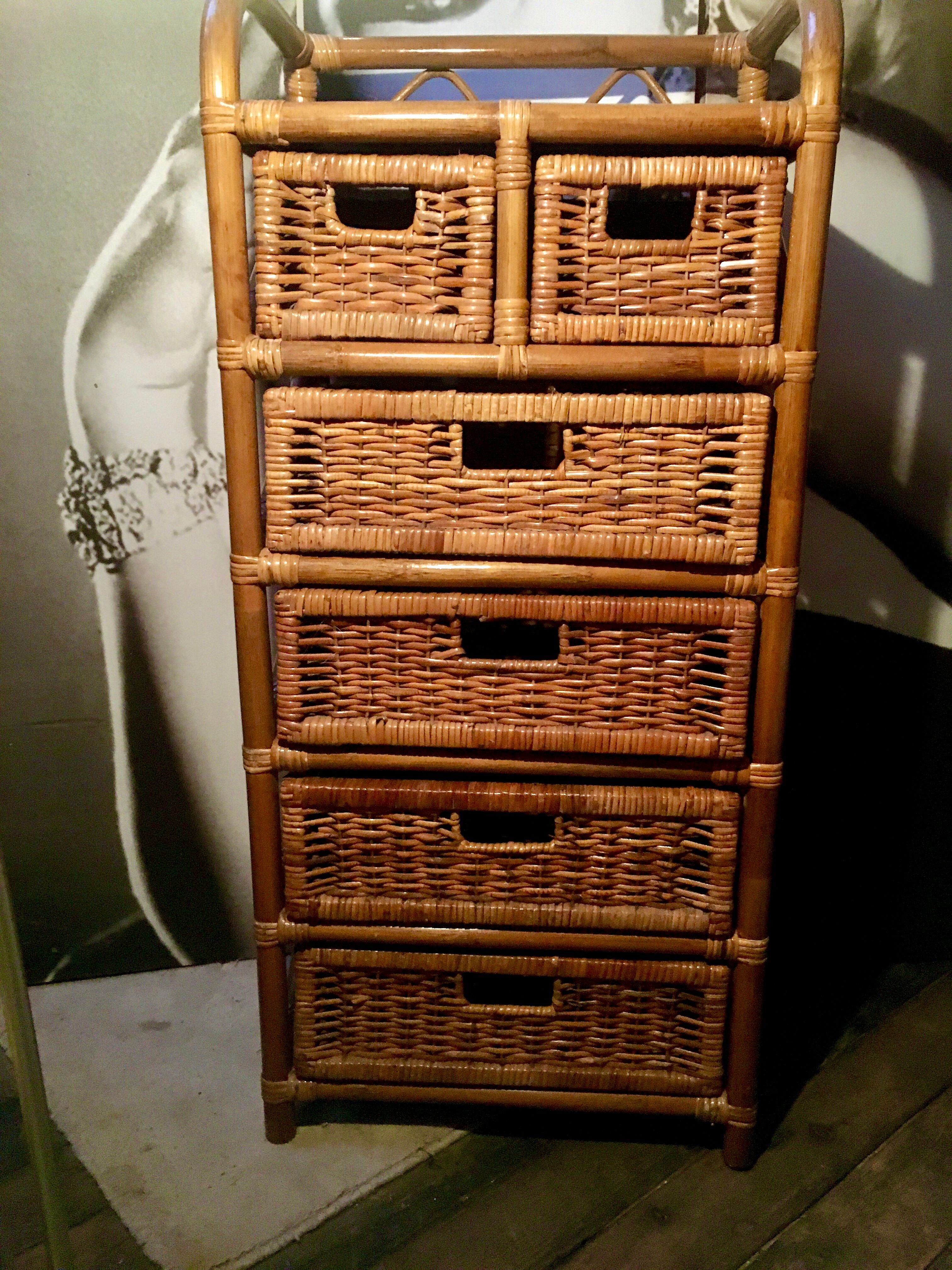 Meuble en rotin 6 paniers