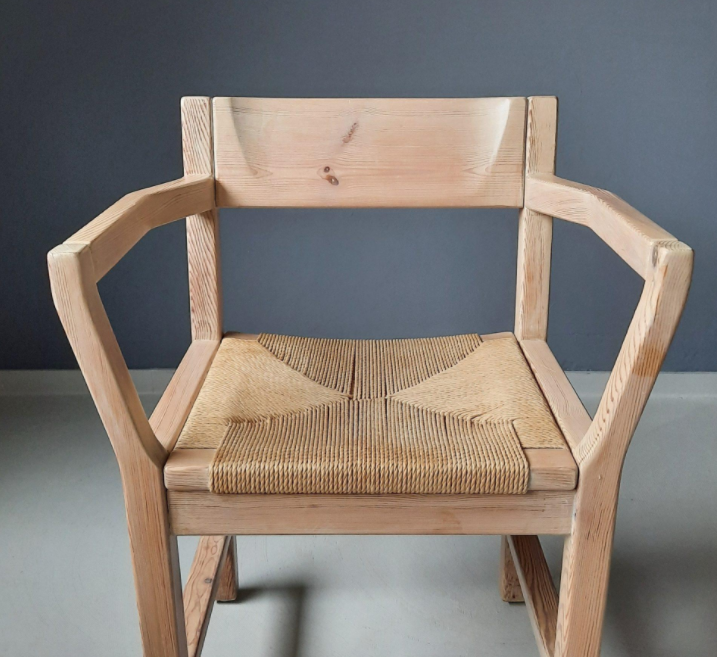 Set of 4 pine chairs with Tage Poulsen paper rope seat for Gramrode 1970