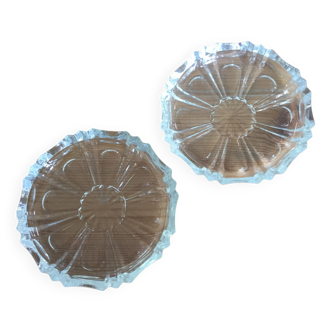 Set of two crystal glass ashtrays