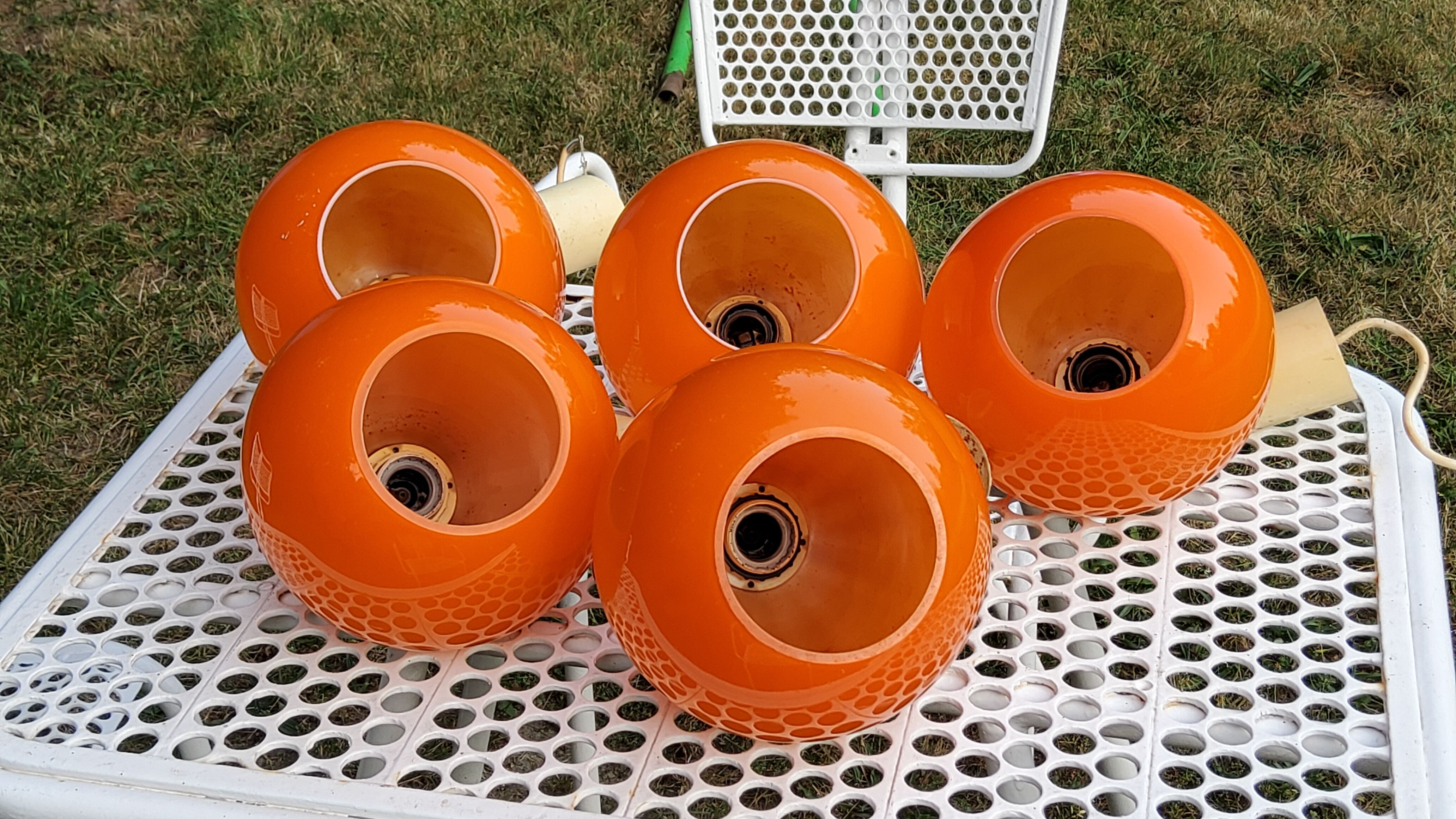 Set of 5 orange glass ball pendants from the 70s