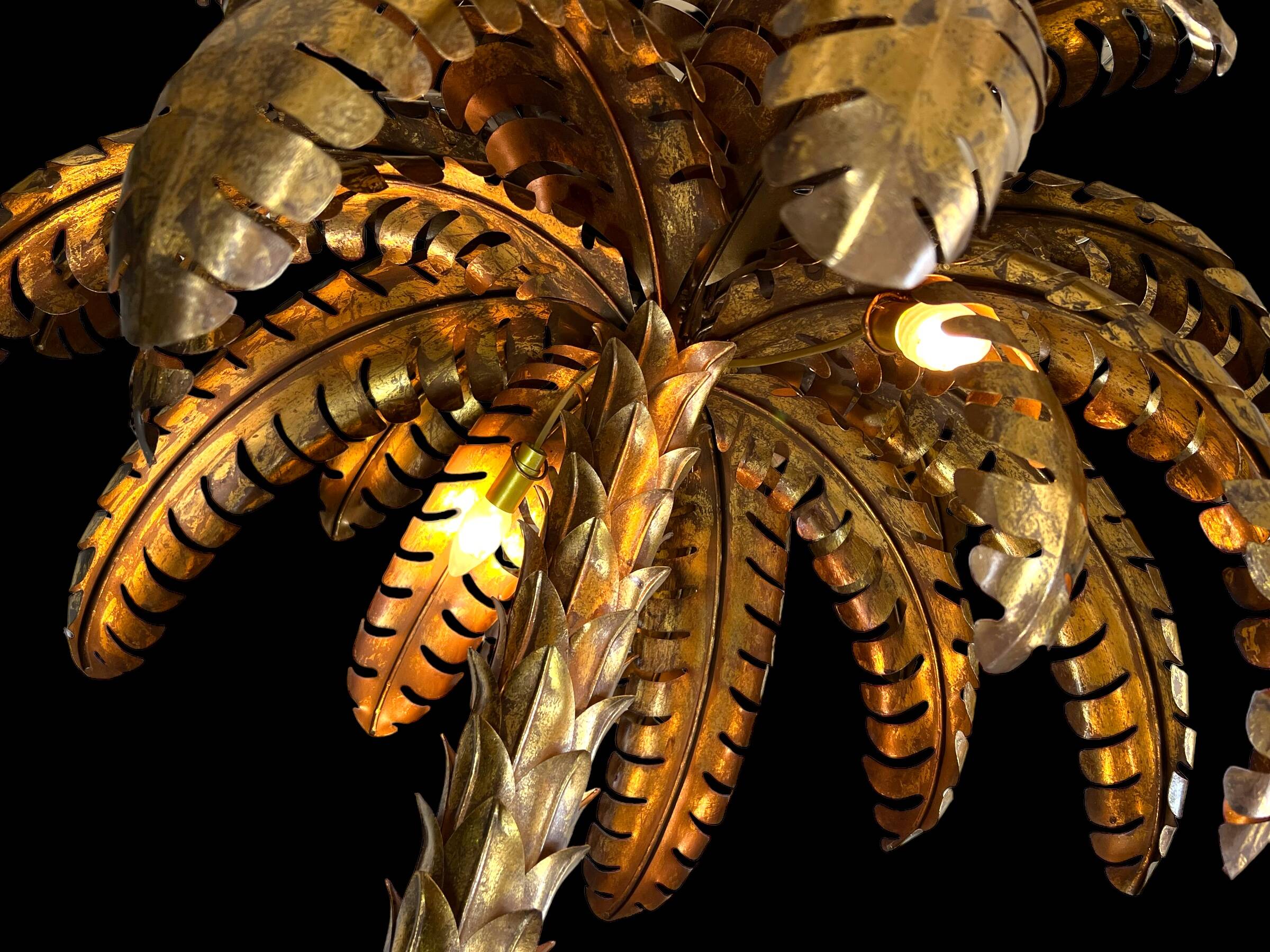 Lampadaire de style " Jansen " en forme de palmier en métal doré de 181 cm