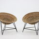 1960s pair of rattan woven basket chair with hairpin legs