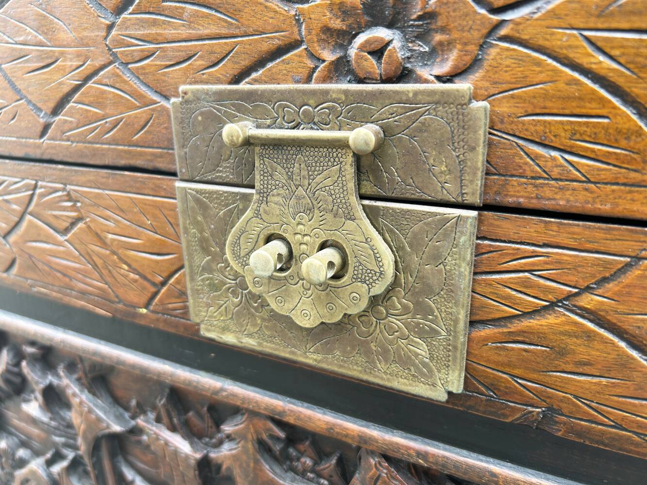Large Chinese carved camphor wood chest from the 20s/30s
