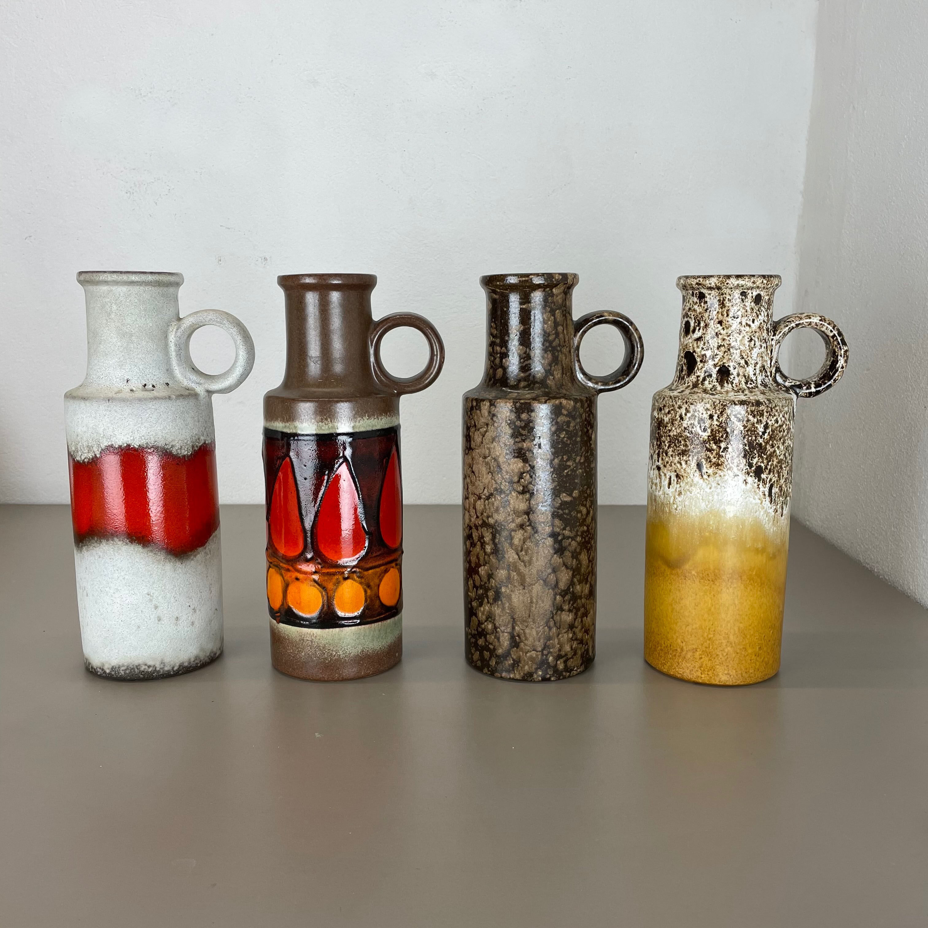 Set of 4 vintage pottery fat lava vases made by Scheurich, Germany, 1970s