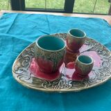 Ensemble de barbotines art nouveau composé d'un plat et de 3 pots collector