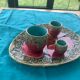 Set of art nouveau slurry consisting of a large dish and 3 small collector's jars
