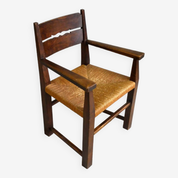 modernist armchair in oak & straw
