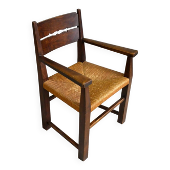 fauteuil moderniste en chêne & paille