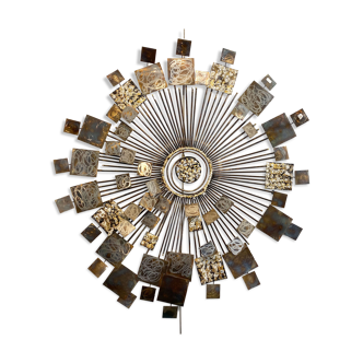 Brutalist Sunburst wall sculpture by Curtis Jere. USA, 2000s