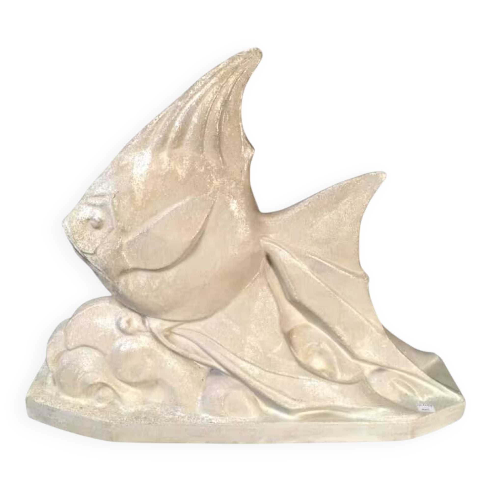 Salt-glazed stoneware sculpture, Roger Guérin, stylised fish, Art Deco
