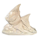 Salt-glazed stoneware sculpture, Roger Guérin, stylised fish, Art Deco