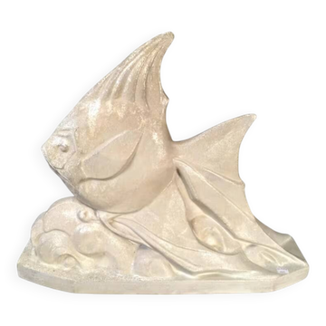 Salt-glazed stoneware sculpture, Roger Guérin, stylised fish, Art Deco
