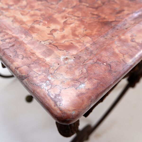 Grande table de boucher française du 19ème siècle en fer forgé et marbre rouge