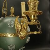 3-light chandelier with swan heads, Empire style - bronze & glass