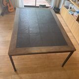Industrial style dining table in wood and slate