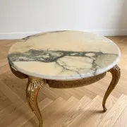 Baroque style coffee table with marble and gilded wood.