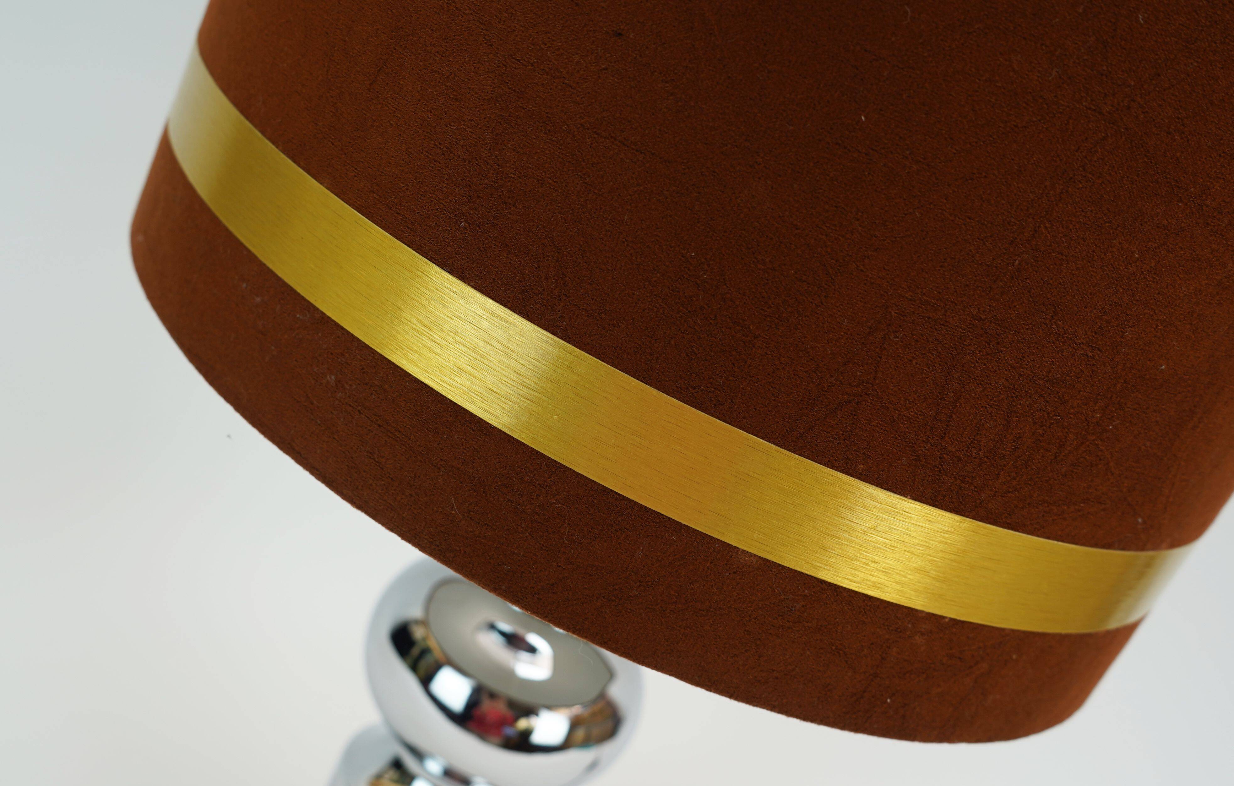 1970s table lamp aro-leuchten chrome base brown velvet lampshade
