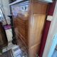 Louis XVI period mahogany secretary, white marble top, clover lock