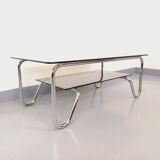 Vintage Italian rectangular coffee table with 2 smoked glass tops