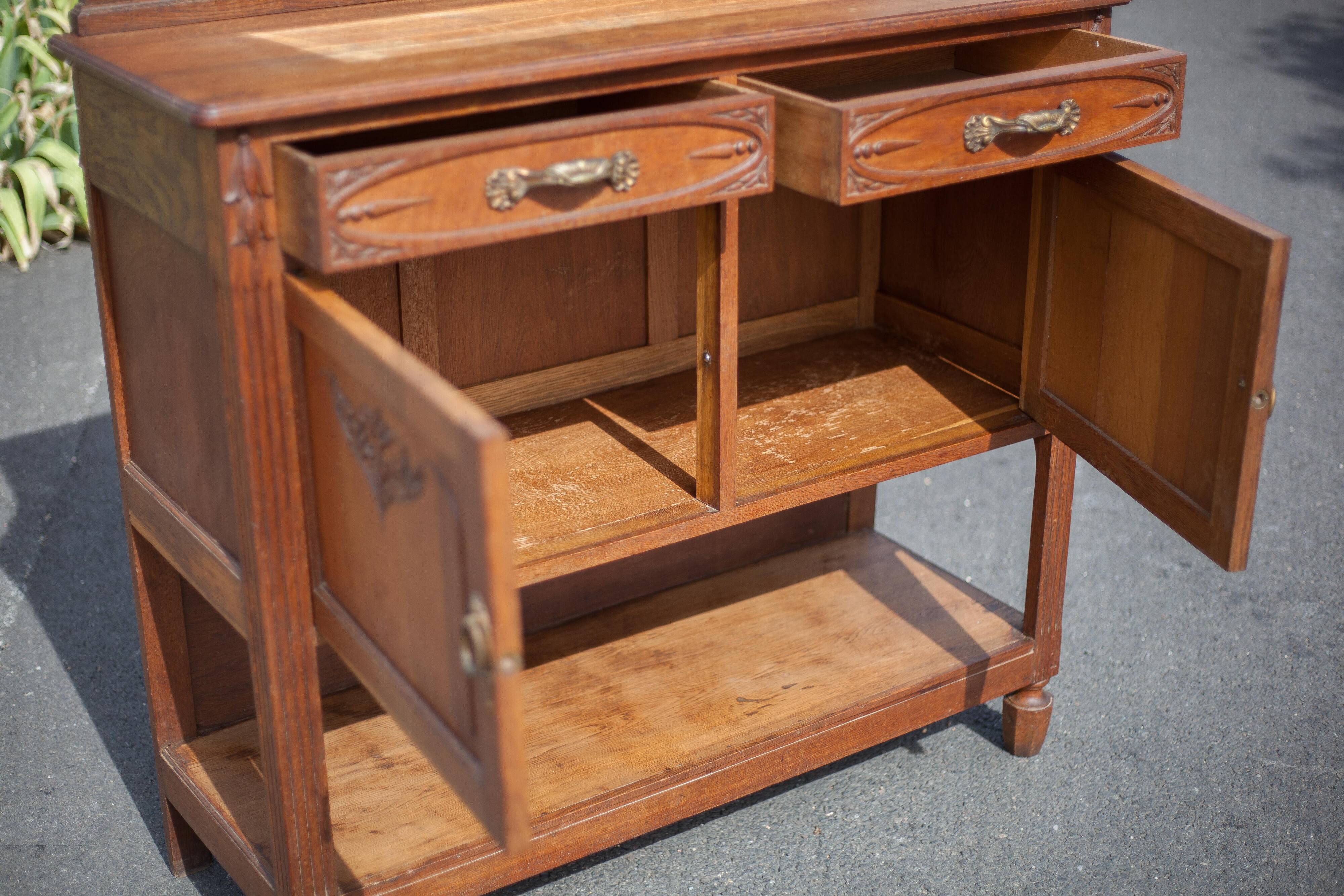 Buffet desserte bois vintage, meuble avec miroir, meuble de rangement