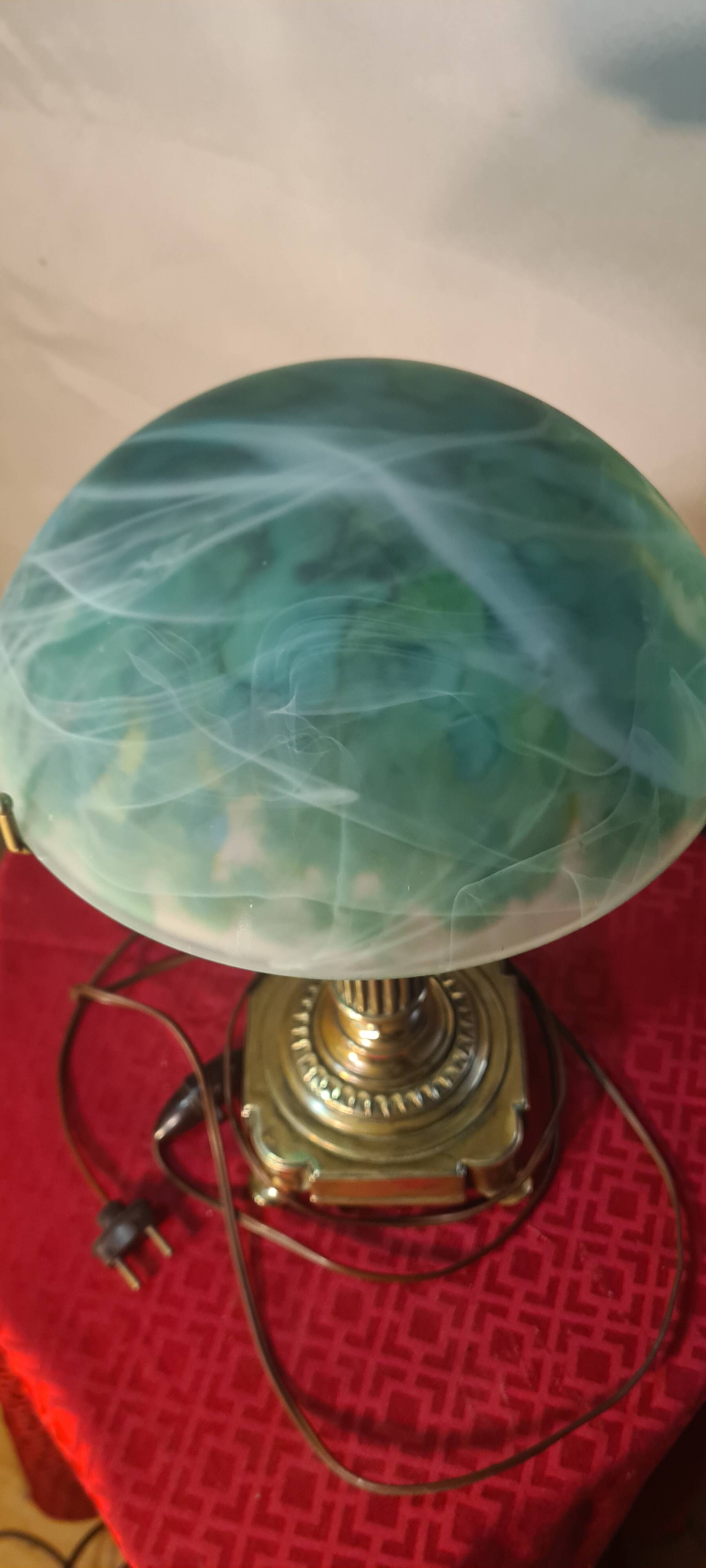 1930s bronze and brass desk lamp 39x22 superb glass lampshade elec ok