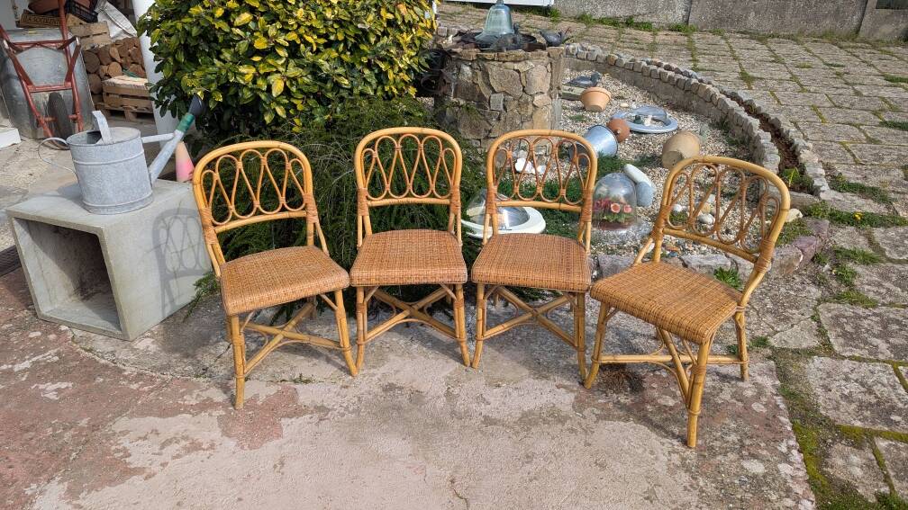 set of 4 vintage bamboo and rattan chairs