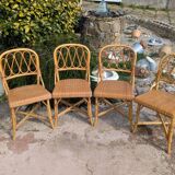 set of 4 vintage bamboo and rattan chairs