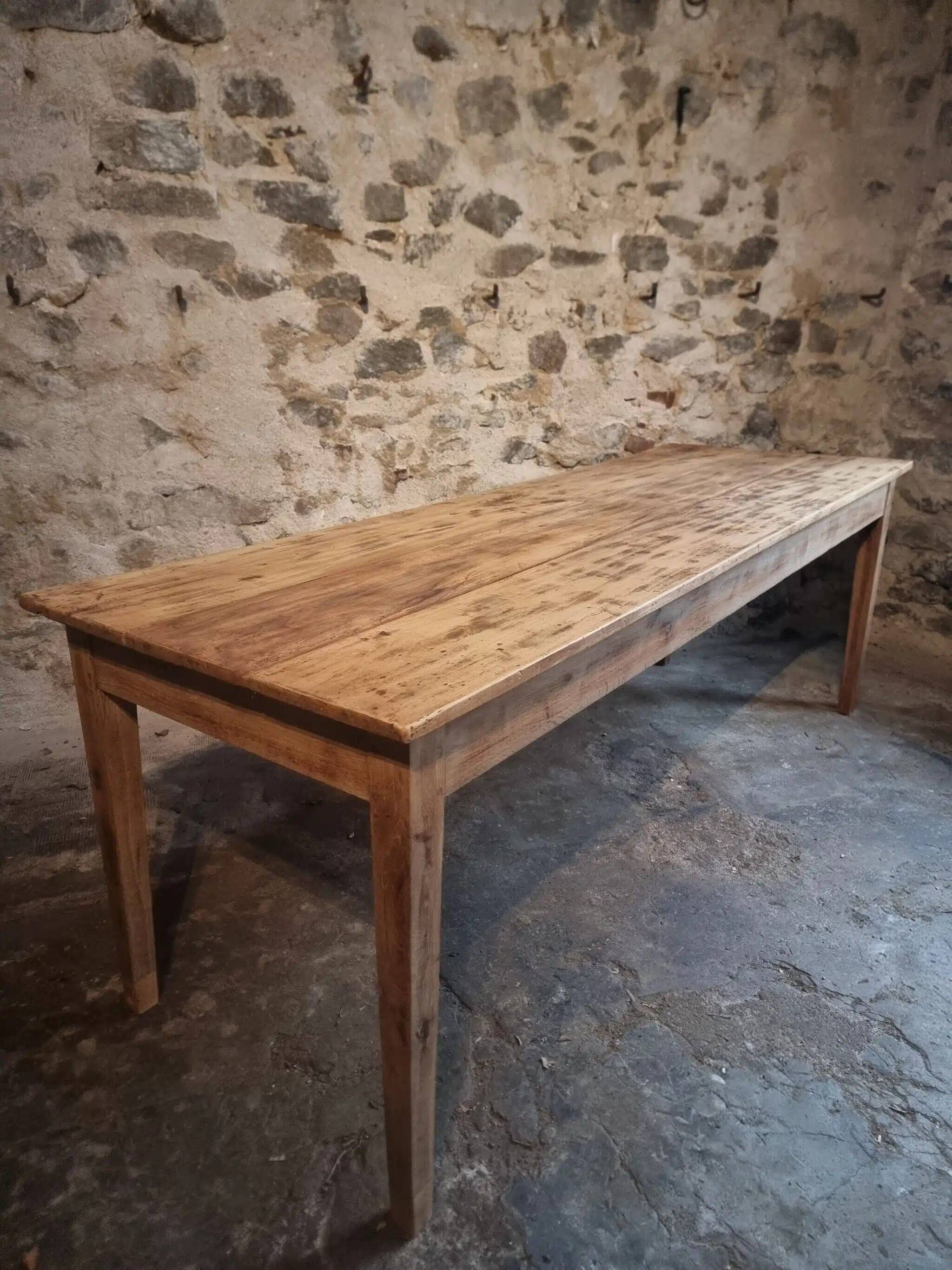 Antique French farmhouse dining table 225 cm – oak and poplar – rustic country table from around 1900