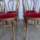 Set of 8 Vintage Bentwood Bistro Chairs: Red Upholstery