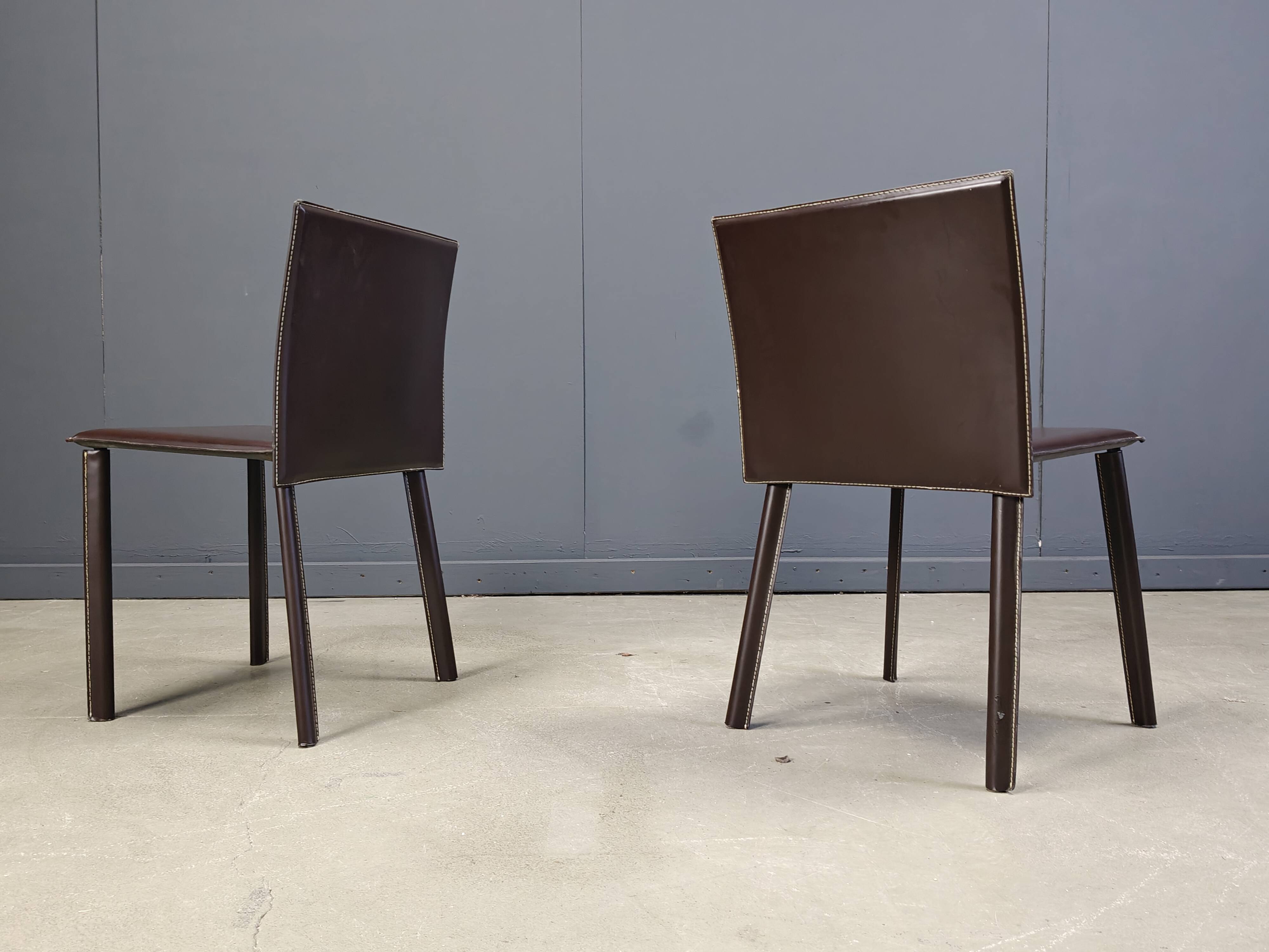 Vintage brown leather dining chairs, set of 6, 1980s