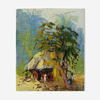 Vie de Famille, peinture africaine, vers 1950