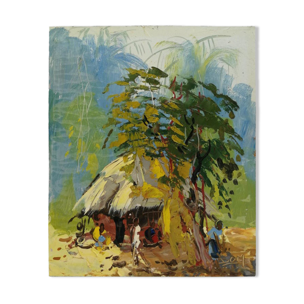Vie de Famille, peinture africaine, vers 1950