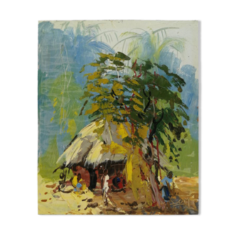 Vie de Famille, peinture africaine, vers 1950