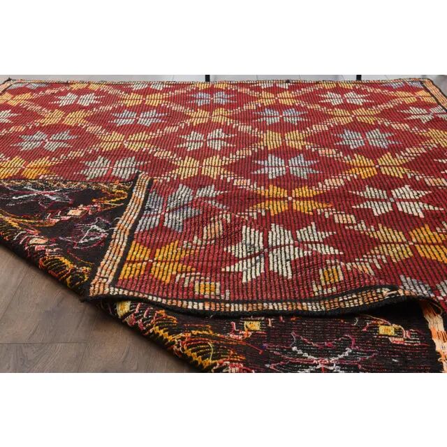1970s Vintage Turkish Hand-Knotted Wool Cotton Red Area Rug 188x277
