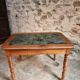 French vintage dining/desk table – oak and walnut – marble top – 1960s writing table with drawer